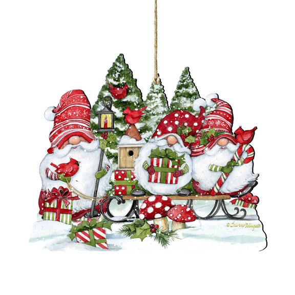 G.DeBrekht Set of 2 Christmas Gnomes Wooden Tree Ornaments 5.5"