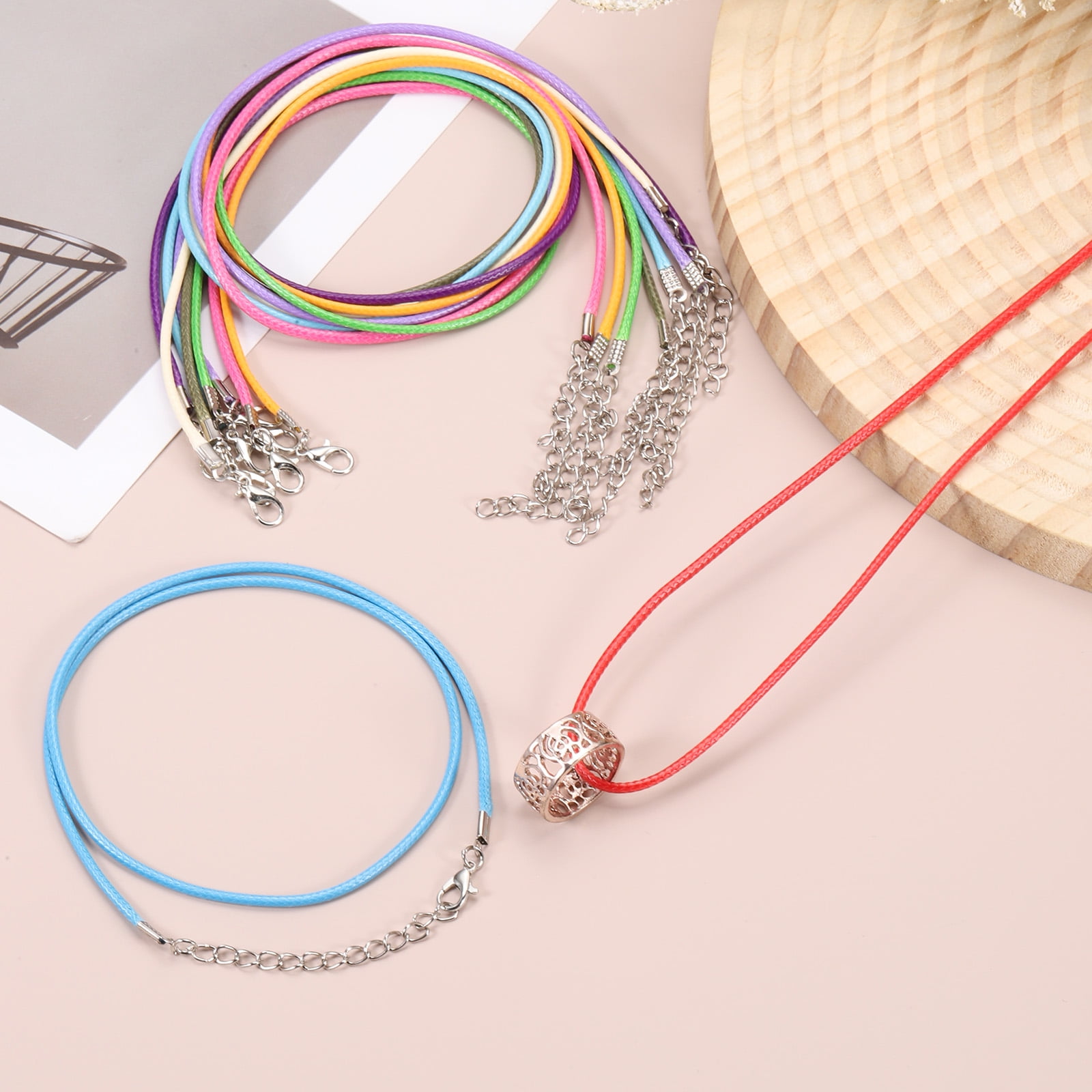Uxcell 100pcs 18 Inch Waxed Necklace Cord, Bulk Necklace String with Clasp 1.5mm Waxed Leather Cord Rope for Jewelry Making,Mixed Colors