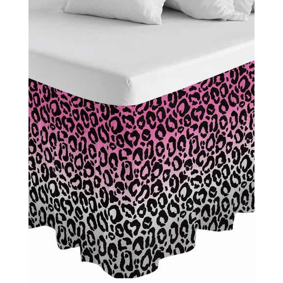 Pink Gray Ombre Leopard Wrap Around Bed Skirts for California King Bed 16" Drop,Bed Skirt with Adjustable Elastic Belt Dust Ruffle Bed Valance Modern Abstract Art Aesthetics Bed Frame Cover