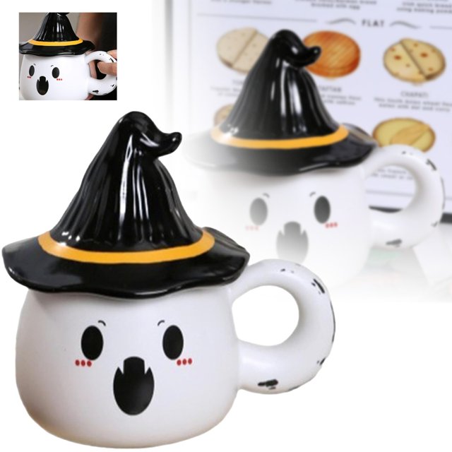 CRCMURE Glass&Bottle Halloween Mugs | Mug Halloween Mugs | Brew Mug | Good Morning Pumpkin Mugs | Fun Mugs Cup With Lid | Ceramic Cute Mugs | Halloween Cup For Hallowee