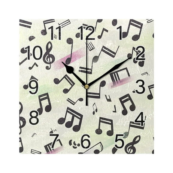 Ryvnso Musical Notes with Rainbow Wall Clock Square Silent Non-Ticking Battery Operated 7.78"