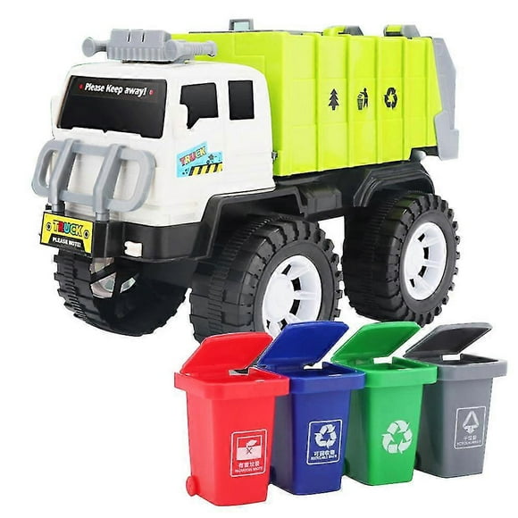 Garbage Truck With 4 Trash Sorting Cans For Kids Sanitation Truck Car Garbage Trucks Playset Toy Vehicles Set Holiday Birthday Gift