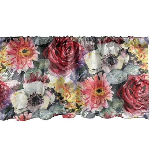 Ambesonne Floral Window Valance with Rod Pocket, Flowers Scene Vintage Plot, 54" x 12", Dark Coral Sage Green