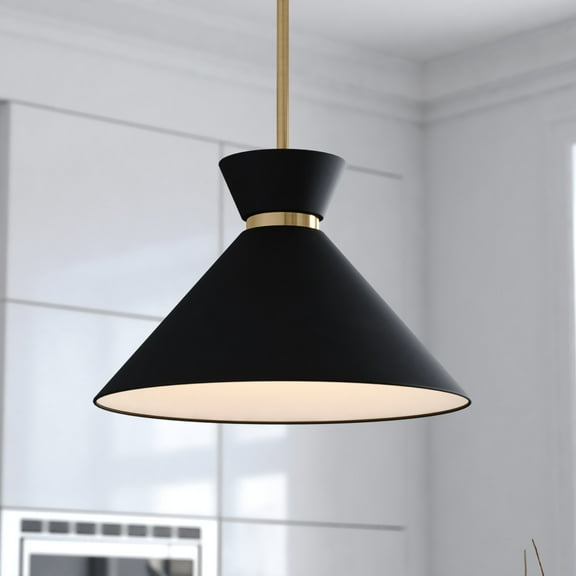 Racine 1 Light Matte Black and Gold Natural Brass Mid-Century Modern Bowtie Pendant, LED Compatible