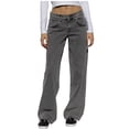 thumbnail image 3 of Denim Pants for Women Loose Wide Leg Leg Straight Mopping Denim Casual Flare Stretchy Elastic Trendy Womens Pants, 3 of 6