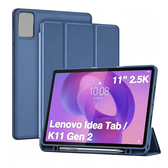HBMYN Full-Edge Case for Lenovo Idea Tab 11 2025 & Tab K11 Gen 2 | Pad 2026, Slim Trifold Stand Cover with Shockproof TPU Back, Pencil Holder & Full Protection - Dark Blue