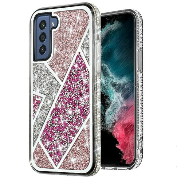 For Samsung Galaxy S22 Plus Rhombus Bling Glitter Diamond Case Cover - Rose Pink
