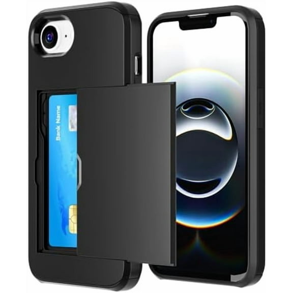 MYKOMI for iPhone 16E Case with Card Holder [Store 2 Cards] Dual Layer Heavy Duty Protective Case Hidden Card Slot Slim Wallet Case for iPhone 16E 2025 6.1"