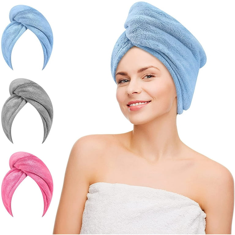 Hair Towel Wrap Hair Drying Towel with Button Microfiber Hair