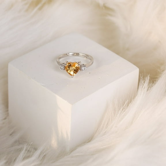 Yellow Citrine Ring Heart Shape Promise Ring for Women Unique Anniversary Gift Perfect Couples Gift Birthday Gift for Women Vintage Jewelry