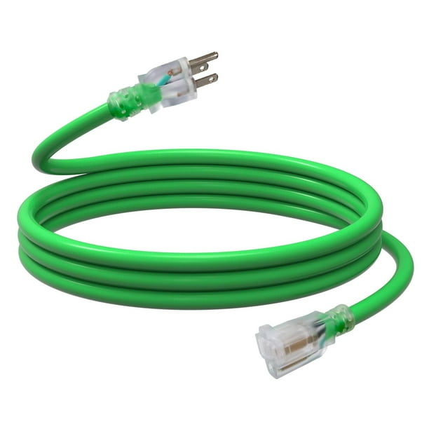 Cable de extensión para exteriores EP, 10 pies, 12/3, SJTW, resistente, verde