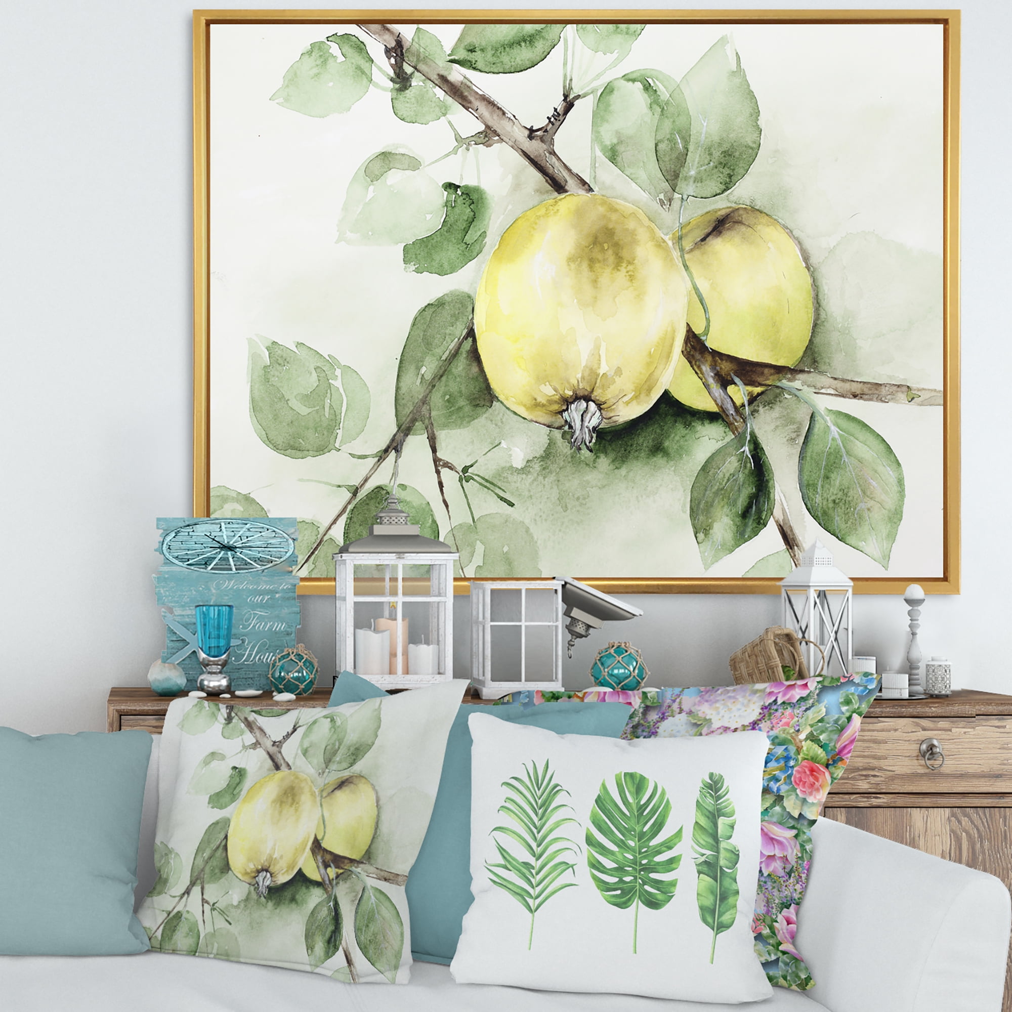 Designart 'Ancient Green Appels' Farmhouse Framed Canvas Wall Art Print