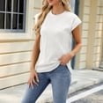 thumbnail image 5 of Tiqkatyck Women Summer Tops, Women's Fashion Short Sleeve Solid Color Round Neck Loose T Shirts, Shirts for Women White M, 5 of 6