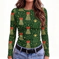 thumbnail image 5 of Women's Holiday Graphic Tee Long Sleeve Crew Neck Christmas Print Slim Fit Shirt for Party Travel and Daily Wear, 5 of 7