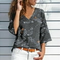 thumbnail image 2 of Blusa suelta con cuello en V y manga tres cuartos con estampado floral sexy para mujer Fridja czfsfas1359, 2 of 8