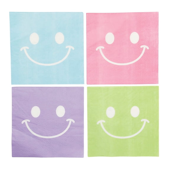6 1/2" Smile Face Party Disposable Paper Luncheon Napkins - 16 Count
