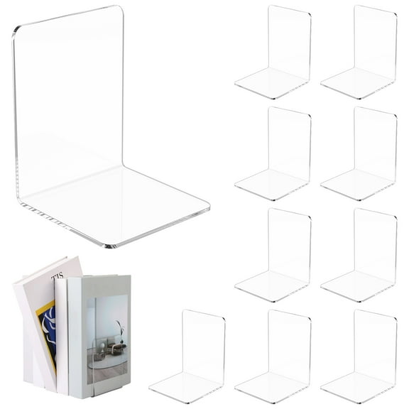 10Pcs Transparent Acrylic Bookend L Shape Book End Stable Support Book Stand Space Saving Bookend Easy to Access for Office