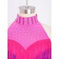 thumbnail image 4 of TiaoBug Kids Girls Latin Dance Outfits Fringe Tassels Halter Backless Crop Top with Mini Skirts Dancewear Hot Pink 8, 4 of 7