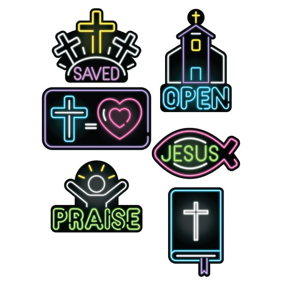 Fun Express 11" – 22 1/4" Religious Neon Lights Mini Poster Set - 12 Pieces