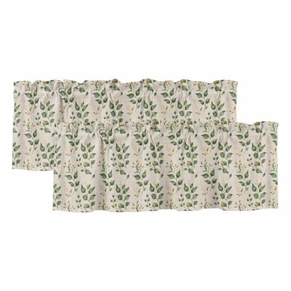 Green Fall Leaves Valances for Windows, Decorative Rod Pocket Window Valance Curtains, Vintage Farmhouse Botanical Burlap Curtain Drapes for Kitchen/Bathroom/Living Room, 2 Panels, 42" W x 18" L