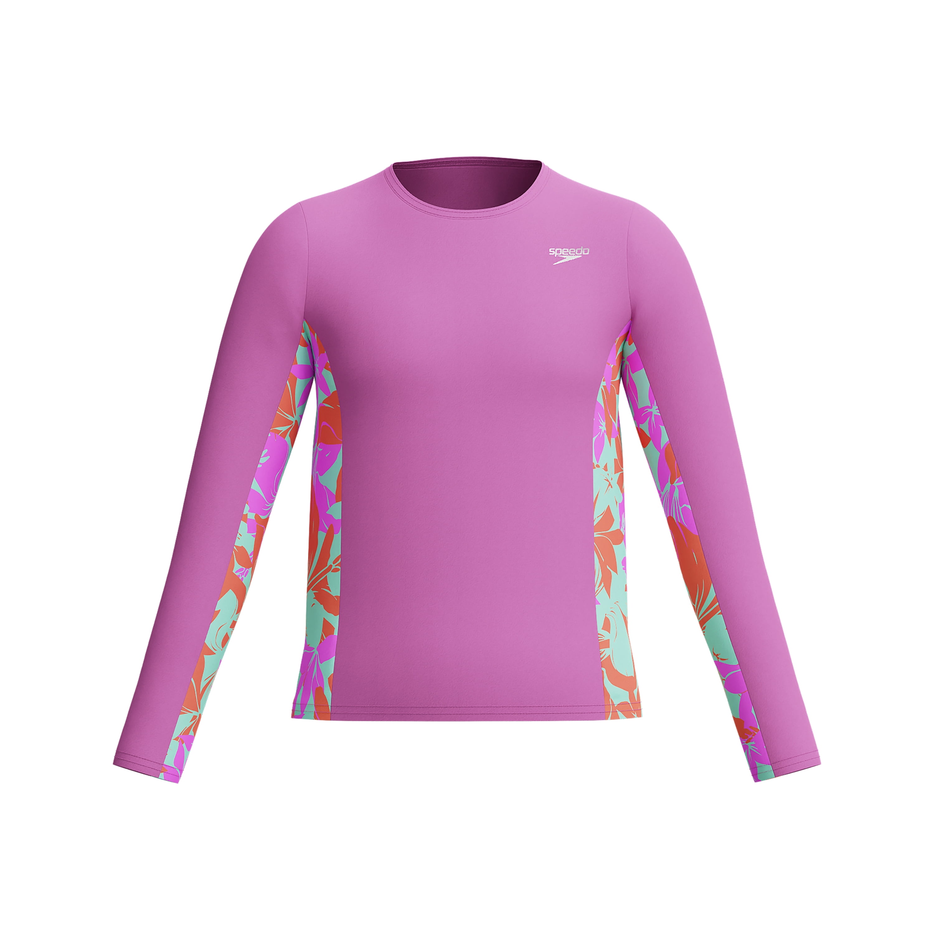 Speedo Girl's UV Protection Printed Splice UV Protection Swim Shirt Long Sleeve Rashguard - Arctic Glass, Size S