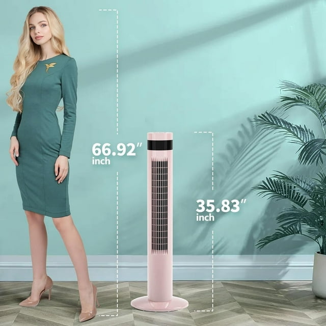 Electactic 35" Tower Fan Portable Floor Fans with Remote Control & 12H Timer 3 Speeds Wind 3 Modes, Pink