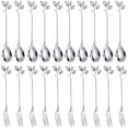 thumbnail image 1 of Juego de tenedores y cucharas de postre ckepdyeh, 20 piezas de tenedores para pasteles de 4,7 pulgadas, cucharas de café, tenedores de frutas con hojas plateadas (10 cucharas + 10 tenedores), 1 of 7
