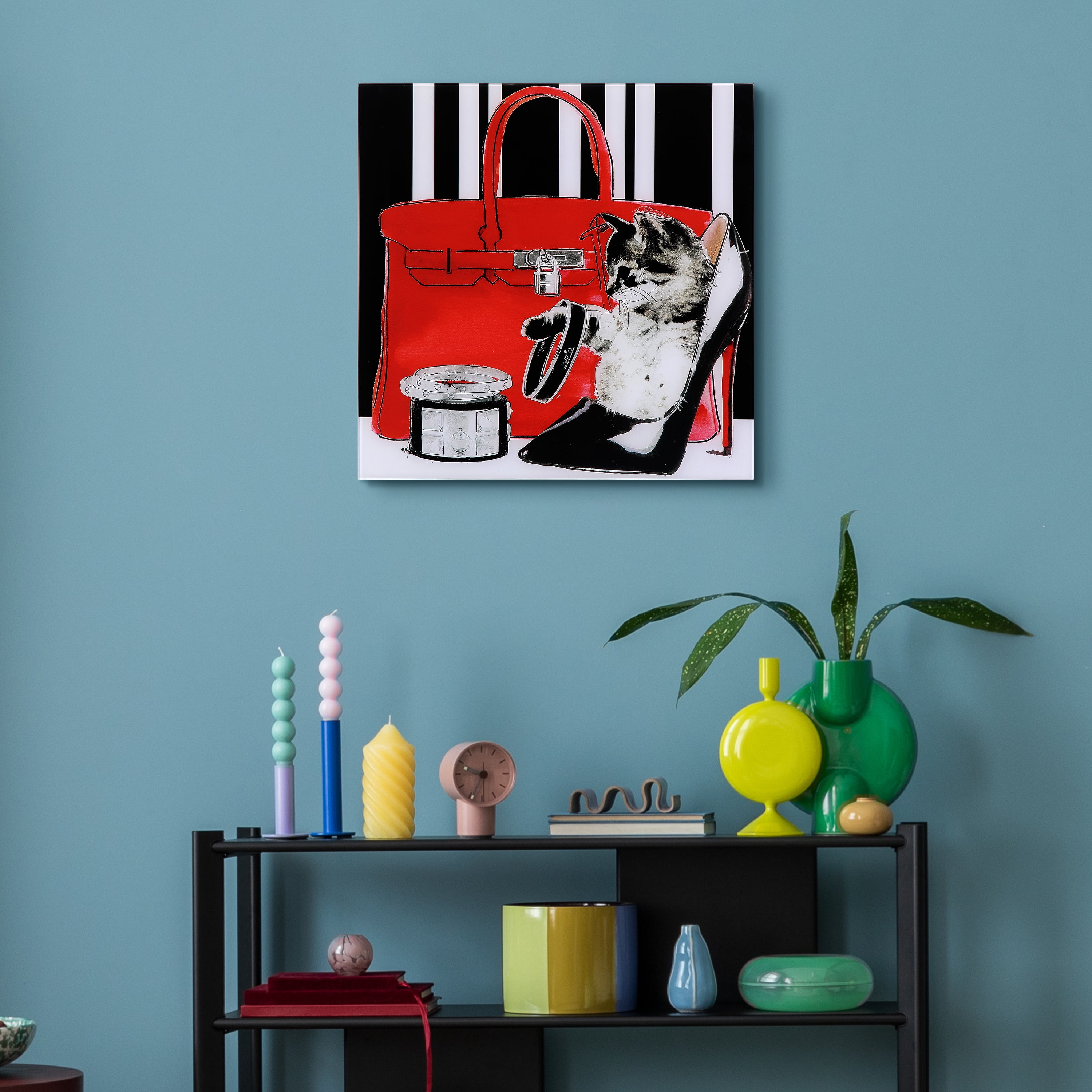 Empire Art Direct Woman's Best Friends 2 Frameless Free Floating Tempered Glass Panel Graphic Cat Wall Art, 20" x 20", Ready to Hang