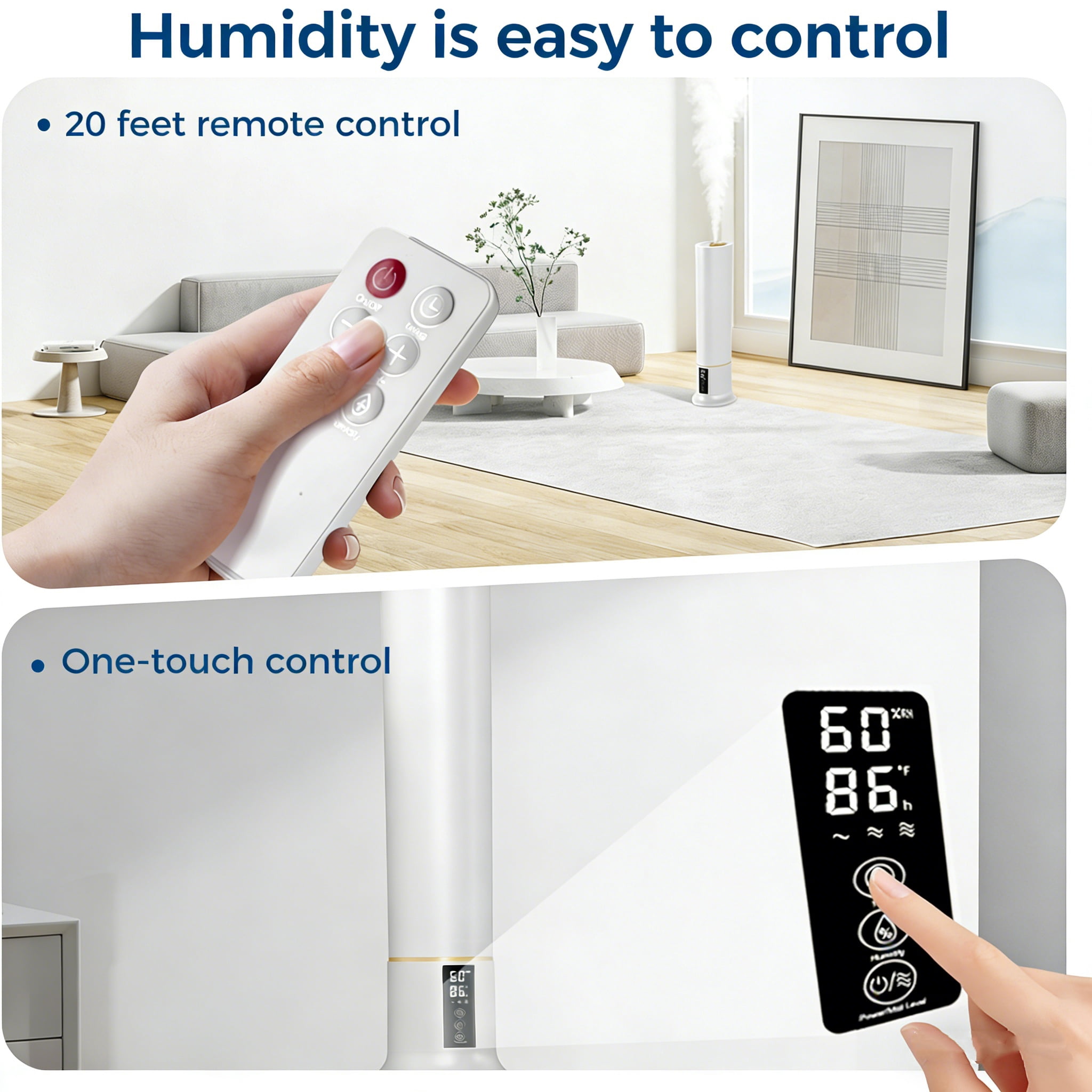 Humidifier Large Room,2.4Gal Cool Mist Humidifiers for Bedroom 9L High Capacity 36dB Quiet Air Humificador fit Removable Water Tank 360° Adjustable, Top Fill & Easy Clean with Remote Control