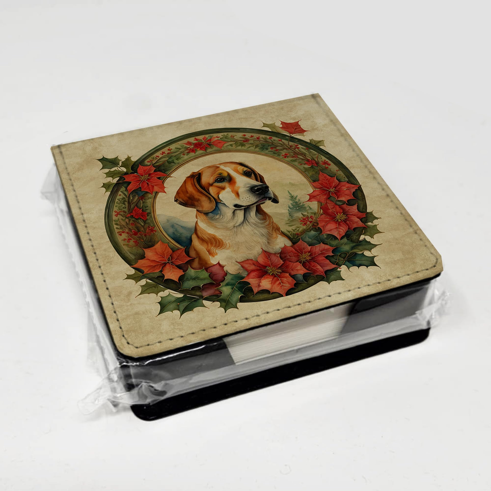 Caroline's Treasures English Foxhound Christmas Flowers PU Leather Note Paper Holder with Artist-Designed Cover, Desk Accessory, Office Gift