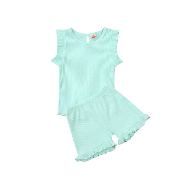 xiaxaixu Pull à Manches Volantes Côtelées pour Bébé Fille + Short à Volants