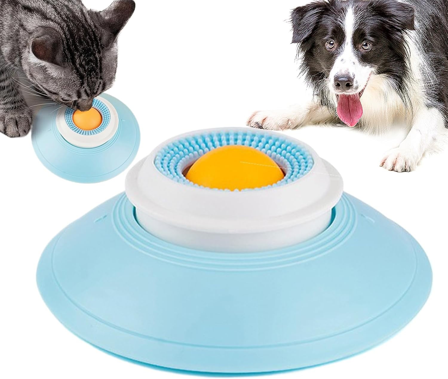 Nallwabiu Dog Lick Sphere Ball, Slow Feeder Licky Bowl for Dogs, 2-Pack Lick Sphere Toys for Anxiety Relief, Healthy Diet Food Container for Dogs and Cats, White + Yellow (2PC)