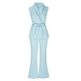 thumbnail image 6 of BLTIBY Womens 2 Piece Set 2025 Solid Color Blazer Trendy V Neck Sleeveless Belted Vest Straight Long Pants Business Suit Sets with Pockets Light Blue M, 6 of 7