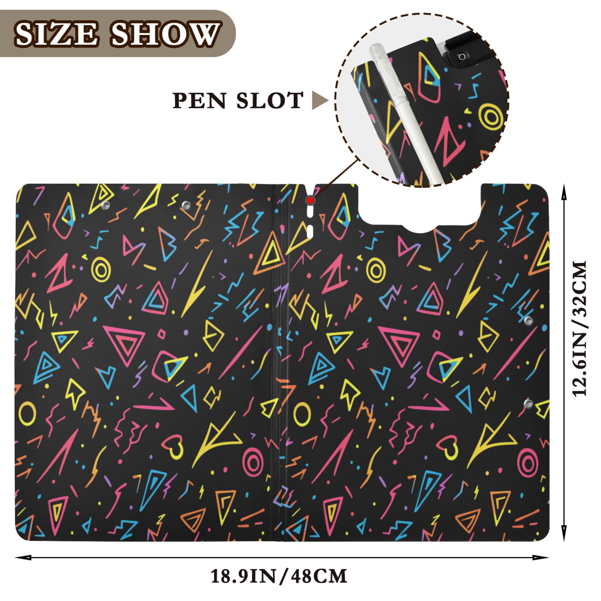 FORMRS A4 Clipboard Folder with Pen Holder Horizontal Foldable School Office Binder, Black Neon Lightning