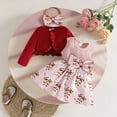 thumbnail image 2 of mgoYE Baby Girl Christmas Clothes Kid Toddler Girl Fall Dress+Cardigan 2 Piece Floral Sleeveless Dress and Cardigan Set(Pink,12-18 Months), 2 of 9