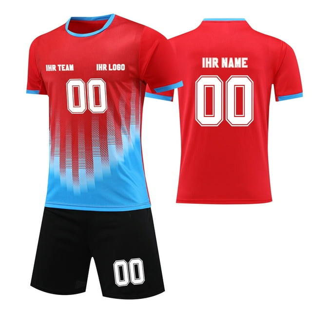 Custom Football Kit Set for Adult and Child, Name Number Team Logo DIY Family Match Personalized Jersey Shirt Shorts Set, Dad and Son Matching Outfits Red XXXXL