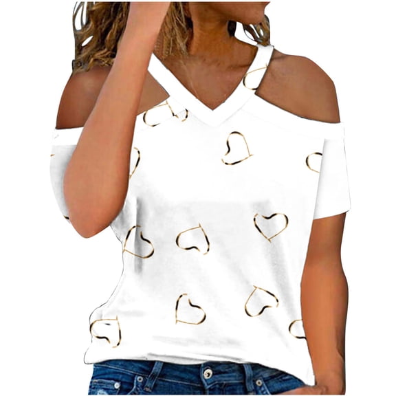 Karymi Summer Tops for Women 2026 Trendy Halter Neck Cold Shoulder Sleeve Tee Shirts Tunic Short Sleeve Print Shirt Quick Dry Regular Fit Summer Tops for Women