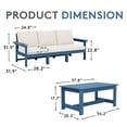 thumbnail image 4 of JUSTLET 2 Pieces HDPE Patio Furniture Set, Outdoor Patio Conversation Sets with Thick Cushion, 3-Seater Couch, 1 Coffee Table for Balcony, Backyard, Poolside,Porch, Navy Frame with Khaki Cushion, 4 of 8