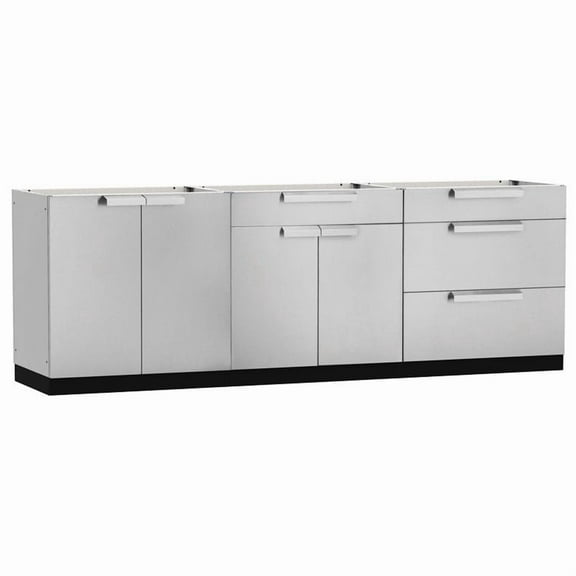 NewAge Products Outdoor Kitchen Stainless Steel 3 Piece Cabinet Set with 2-Door, 3-Drawer and Bar Cabinet