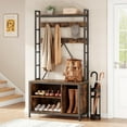 thumbnail image 1 of Farmhouse Hall Tree with Bench and Coat Rack, 17 Hooks + 3 Shoe Storage, Entryway Furniture for Small Space, Rustic Entryway Organizer for Mudroom, Hallway, Bedroom, 1 of 8