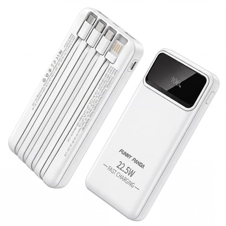 20000mAh Power Bank Portable Charger with Built in Cable, Battery Bank Battery Pack for iPhone, Cell Phone Battery Charger Portable, Portable Charger Power Packs for Android Smartphones Travel,White