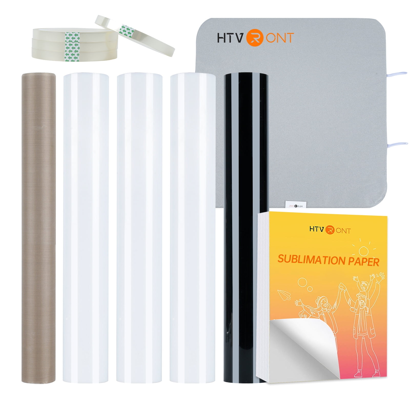 HTVRONT  Tool Kit for Automatic Heat Press Beginners  -210 PCS Includes HTV, Sublimation Paper, Sublimation HTV,15*15  Mat