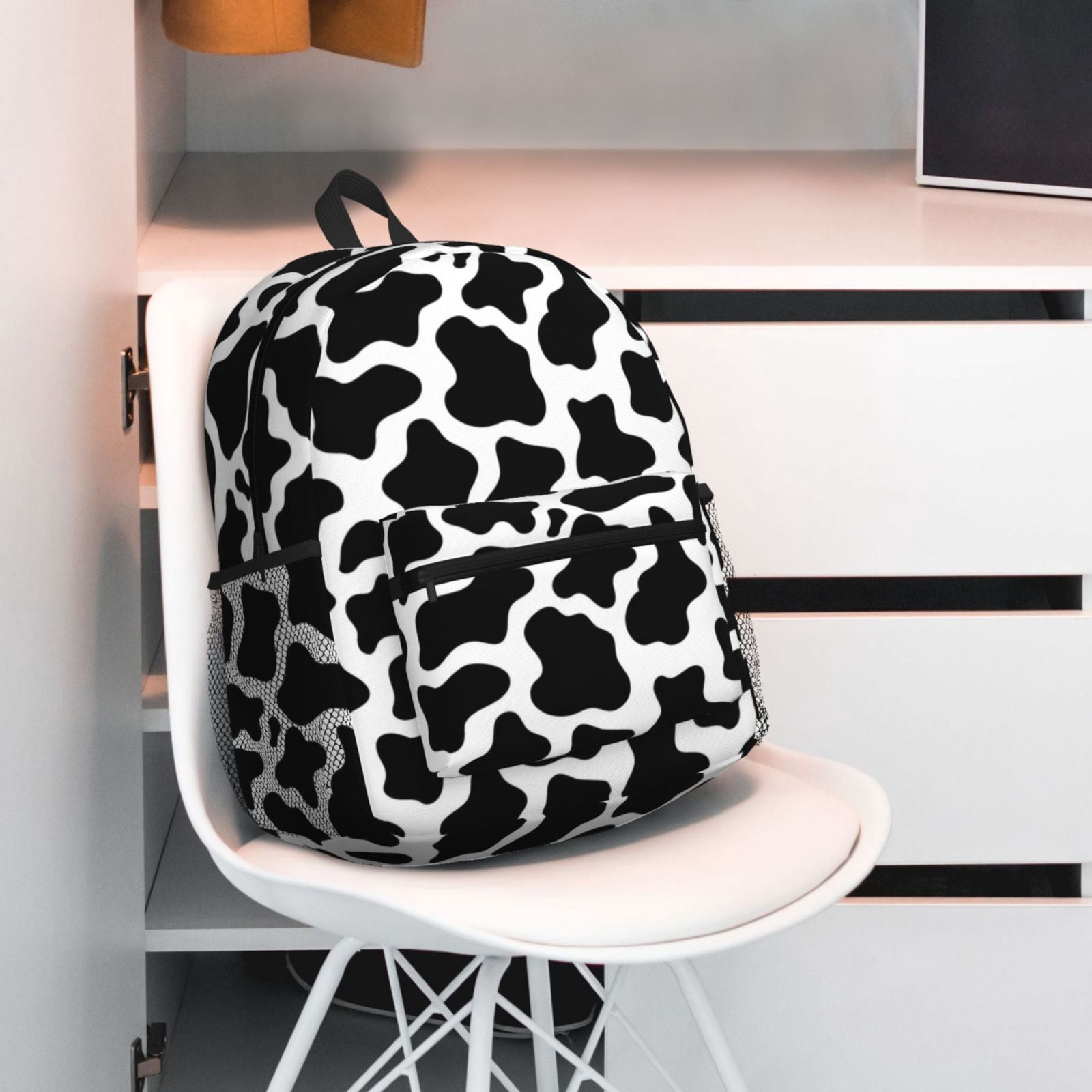 Kuqiui Backpack for Men and Women – Durable Lightweight Travel Backpack with Laptop Compartment, School & Work Daypack-Cow Print Black White