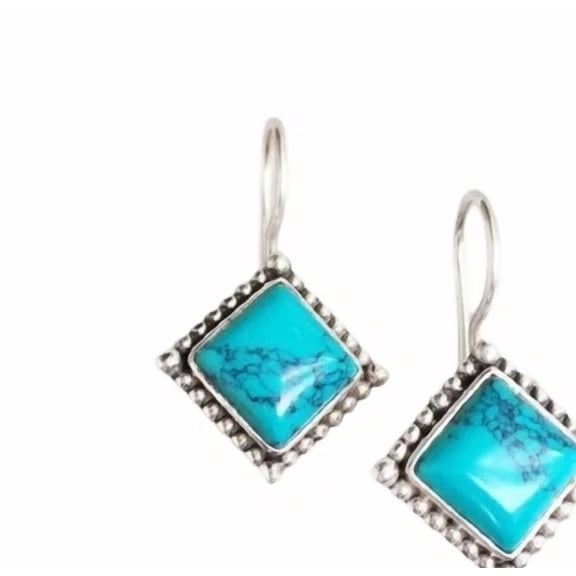 Gemifyer 925 Sterling Silver Earrings With Turquoise Stone for Women Handmade Drop Jewelry Gift