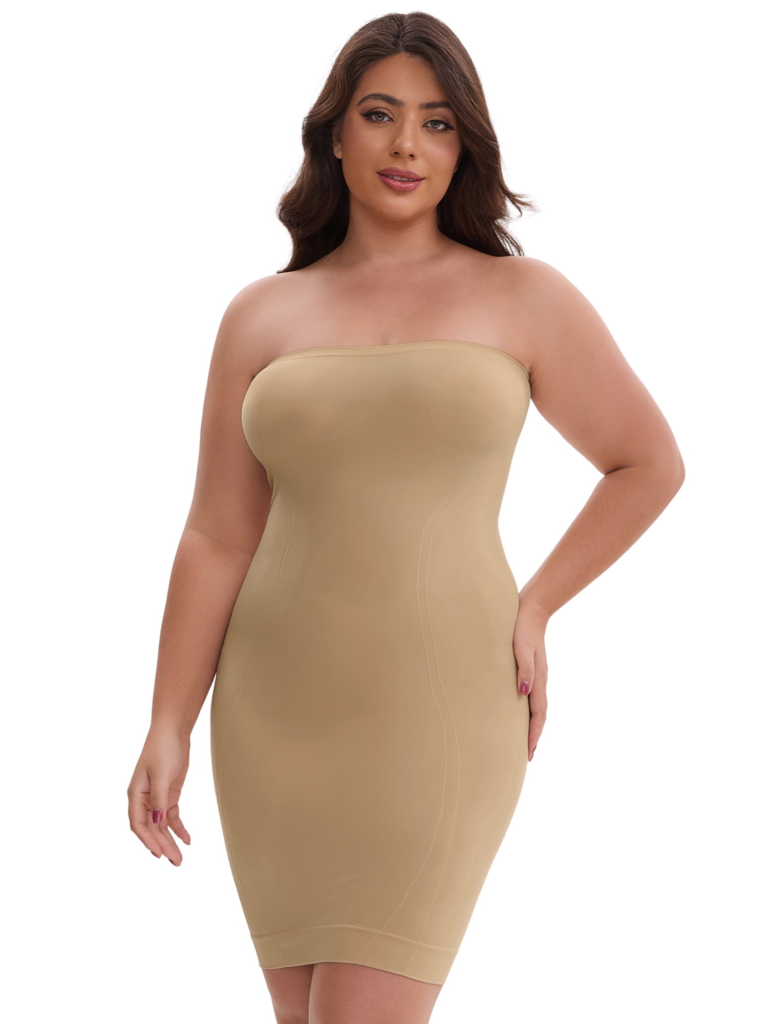 DARING DIVA Women's Push-Up Strapless Bandeau Tummy Control Slip XXL Light Brown