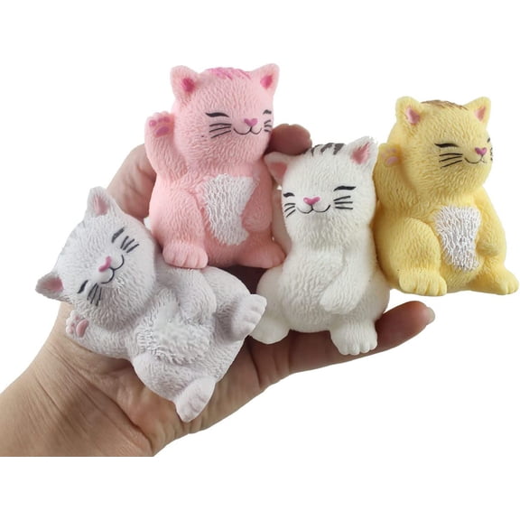 Set of All 4 Cat Soft Cream Doh Filled Stress Ball - Squishy Gooey Squish Sensory Squeeze Balls - Kitty Kitten Lover Gift