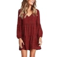 thumbnail image 3 of Womens Tunic Dress Long Sleeve V Neck Casual Loose Flowy Swing Shift Dresses Red Polka Dots M, 3 of 9