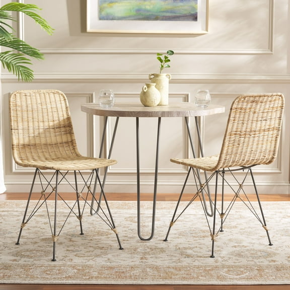 Safavieh Minerva Modern Metal and Rattan Dining Side Chairs, Light Natural and Black (Set of 2)