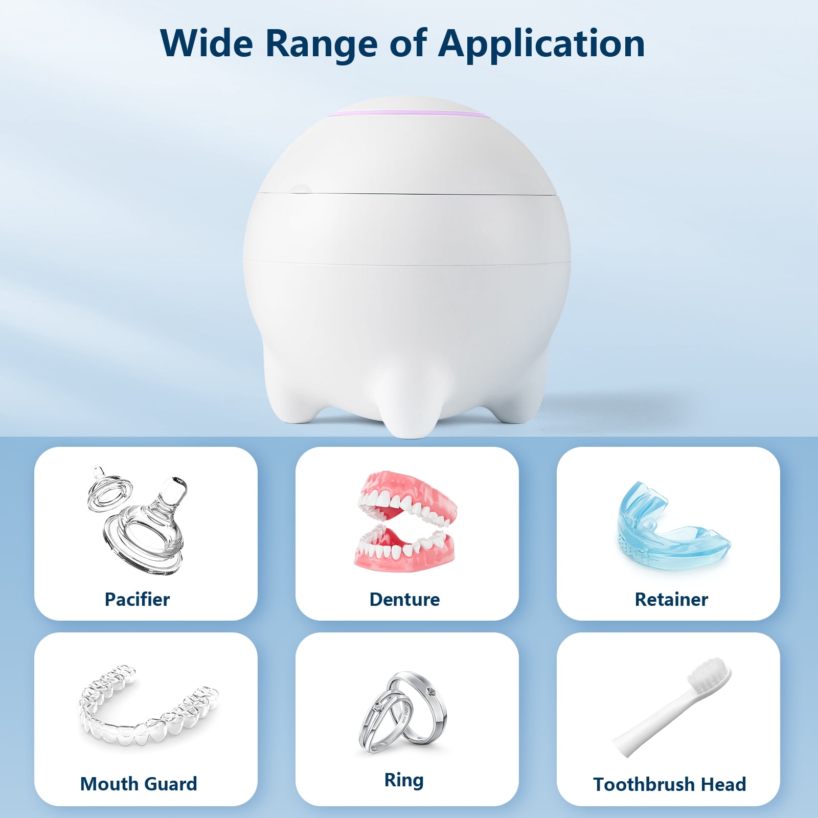 Ultrasonic Retainer Cleaner, 45kHz Ultrasonic Retainer Cleaner Machine Dental Pod, Denture Cleaner for Aligners, Dentures, Night Guards, Jewelry & Rings, Low Noise Compact Cleaner, White