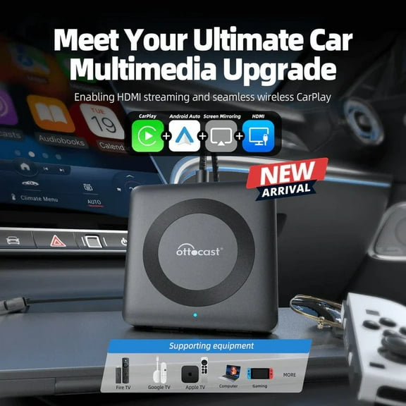 Ottocast Car TV Mate Max 2K HDMI Input Converter for  Amazon Fire TV Stick for OEM CarPlay Car , 3 in 1 , WIreless Carplay adapter, Wireless Android Auto